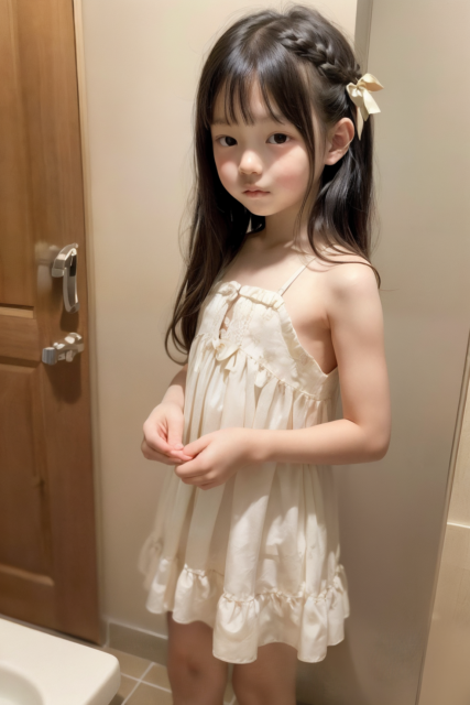 ジュニアアイドルの場増。白いワンピースを着た小学生の少女が室内でこちらを見つめるグラビア写真